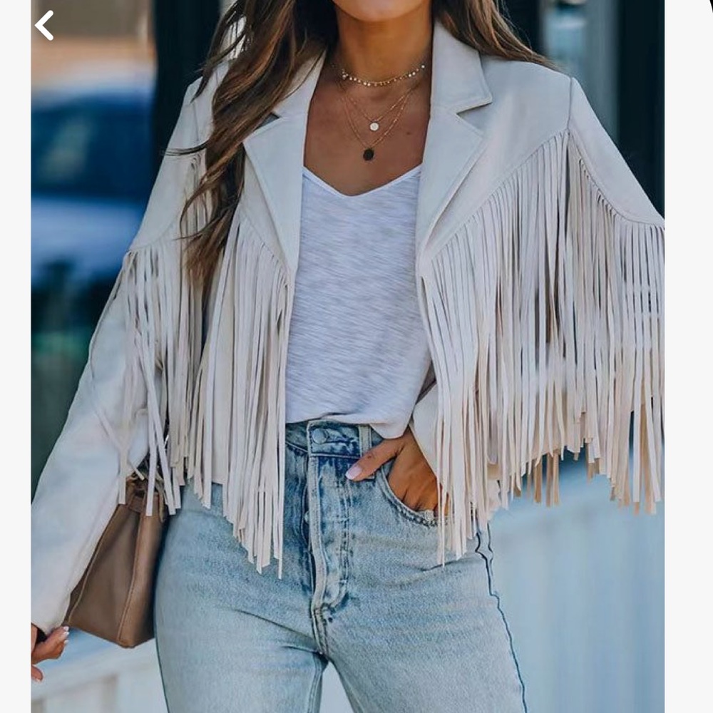 Ivory Fringe Suede Jacket